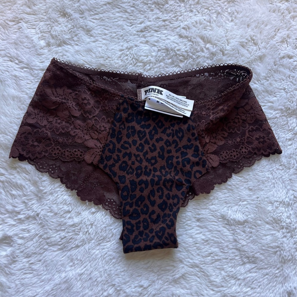 Pink Victoria's Secret Leopard Print Floral Lace Cheeky Panty Brown XS 11246717